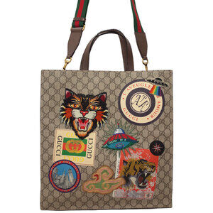GUCCI Courier GG Supreme Tote Bag Tan